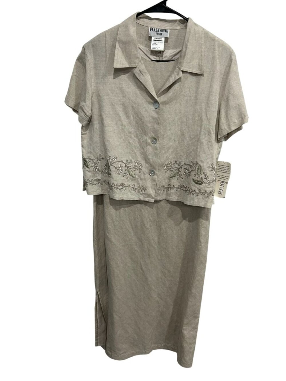 Plaza South 8 Petite Linen Blend Embroidered 2 Piece Dress Set Rusticcore NWT